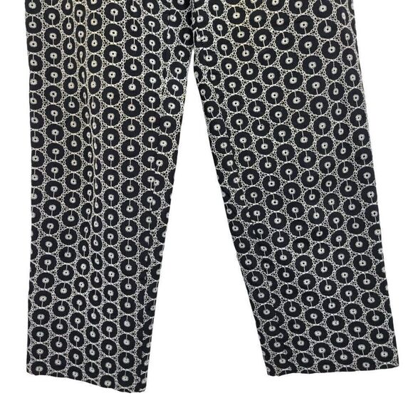 Vintage 80's Crop Pants Petites 4P Black Silk White Embroidered Mid Rise Tapered - Picture 9 of 13